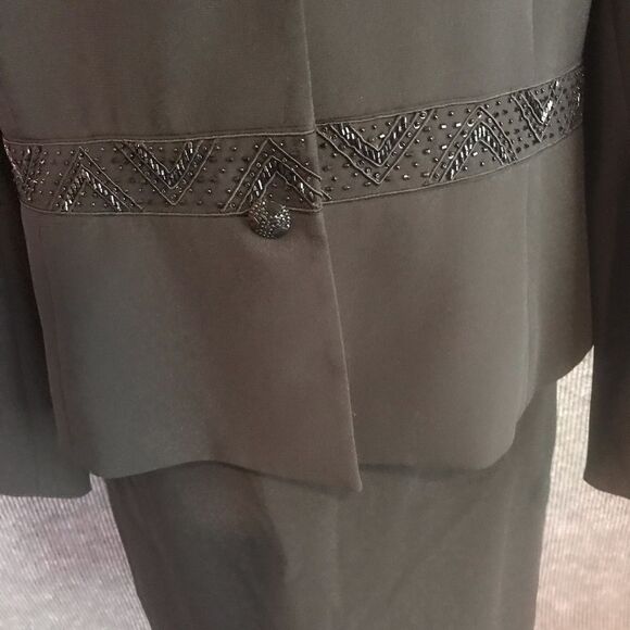 Kasper Skirt Suit Women's Size 10 Black 2-Piece Set Blazer & Skirt Waist Beading - Picture 5 of 9